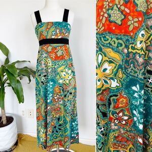 Vintage Y2K 00s City Fusion Floral Midi Dress Size XS Abstract Print Straps